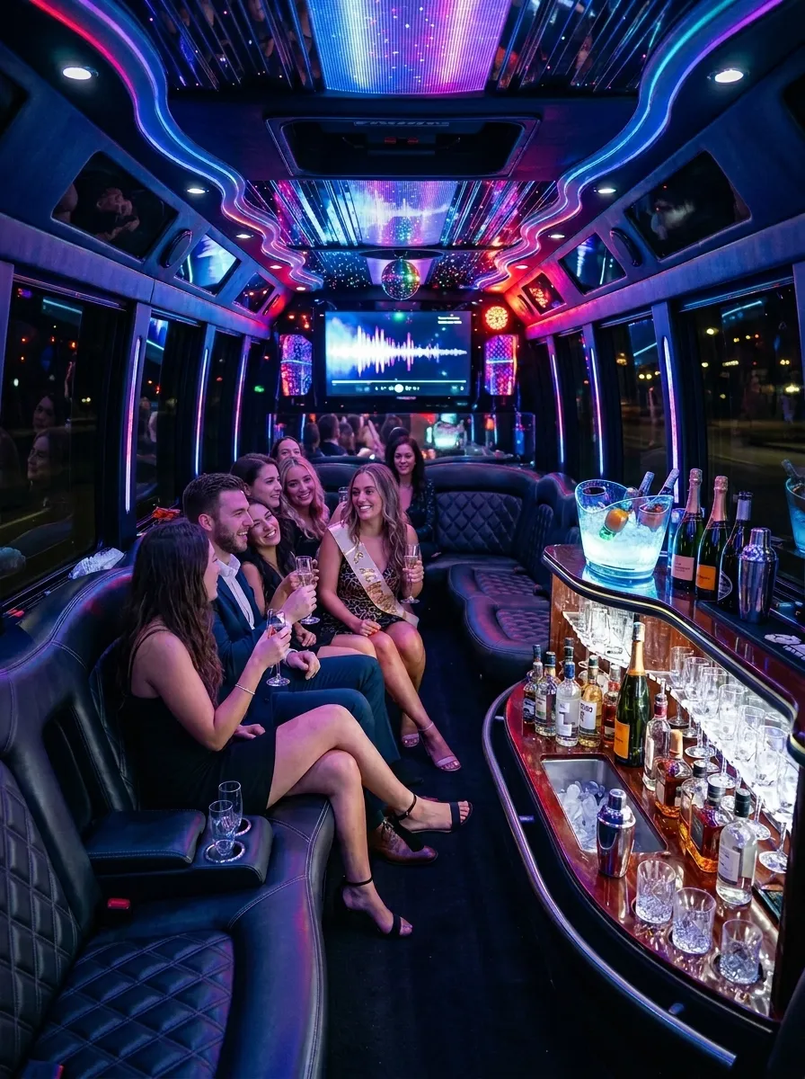 Bachelor & Bachelorette Party Limo Service in Milton luxury limo interior with party lighting