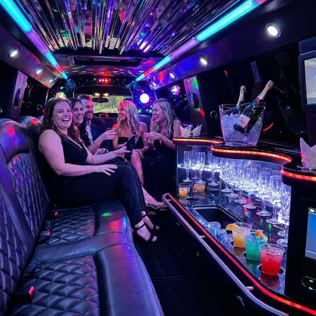 Night Out Limo Service Milton luxury limo interior with ambient lighting