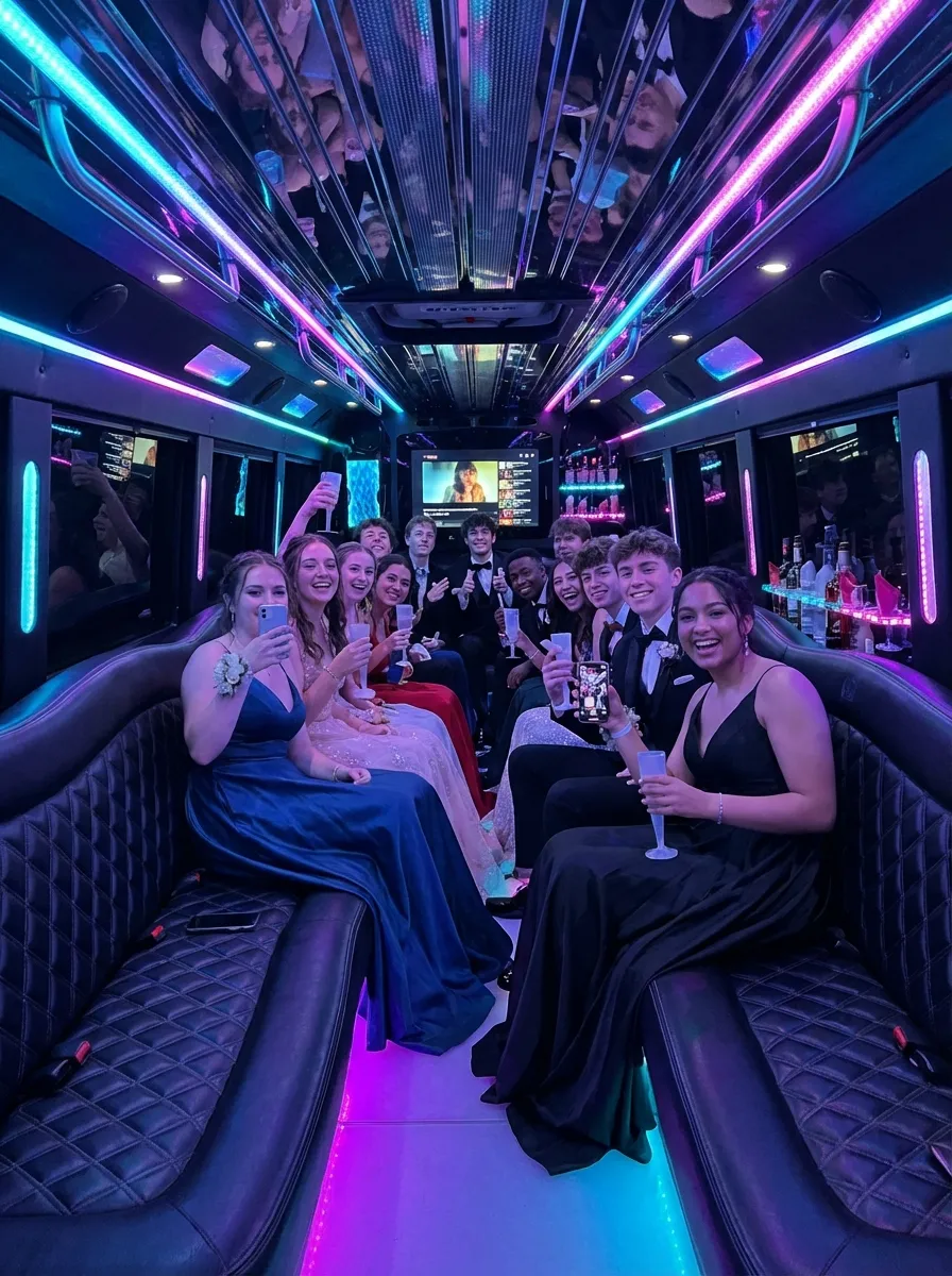 Prom Limo Service Milton luxury stretch limo interior with party lighting
